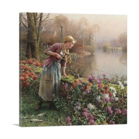 Brittany Girl Fishing (Type: Standard Framed Canvas Print, size: 16" x 16" / 42cm x 42cm (approx))