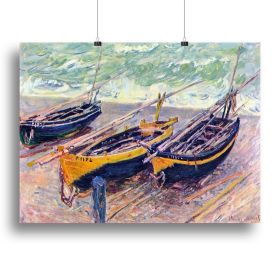Dock of etretat three fishing boats by Monet Canvas Print or Poster (Type: Standard Framed Canvas Print, size: 3X-Large (40" x 26"))